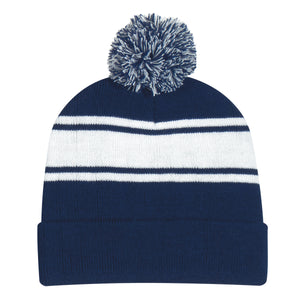 Two-Tone Knit Pom Beanie With Cuff