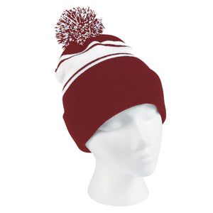 Two-Tone Knit Pom Beanie With Cuff