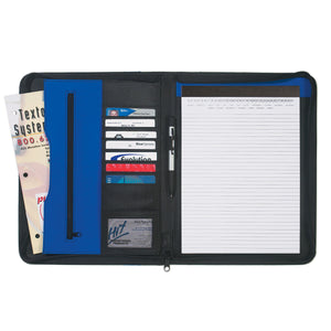 Contemporary 8 ½" x 11" Zippered Portfolio - Black With Royal