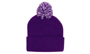 Knitted Acrylic Beanie with Pom Pom - Custom Embroidered