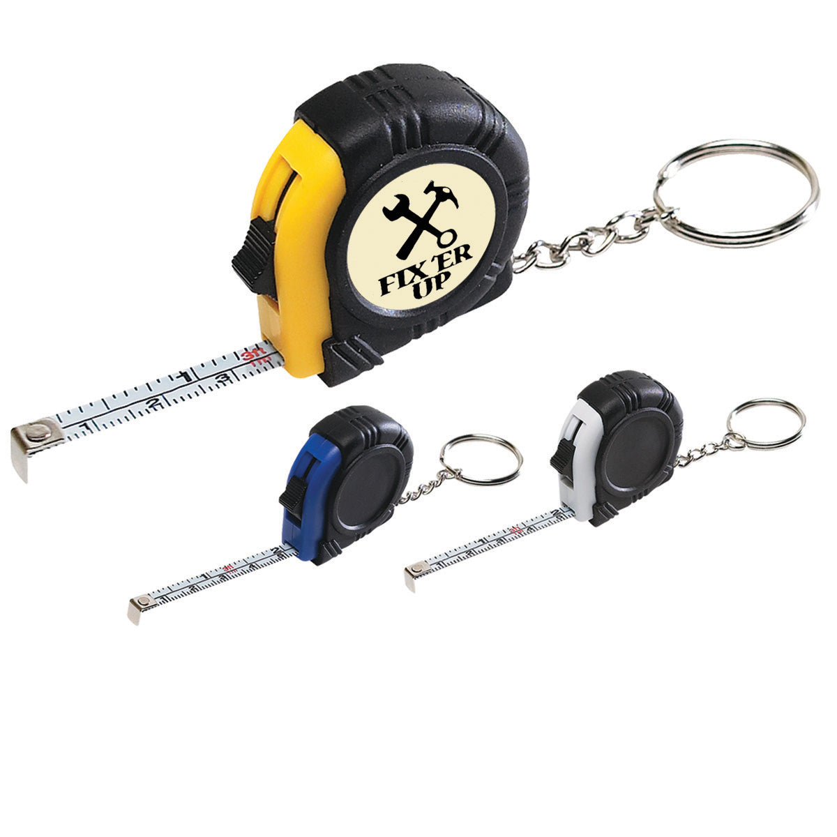 Rubber Tape Measure Key Tag With Laminated Label