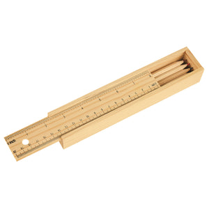 Colored Pencil Set In Wooden Ruler Box - Natural