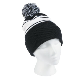 Two-Tone Knit Pom Beanie With Cuff