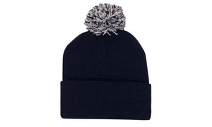 Knitted Acrylic Beanie with Pom Pom - Custom Embroidered